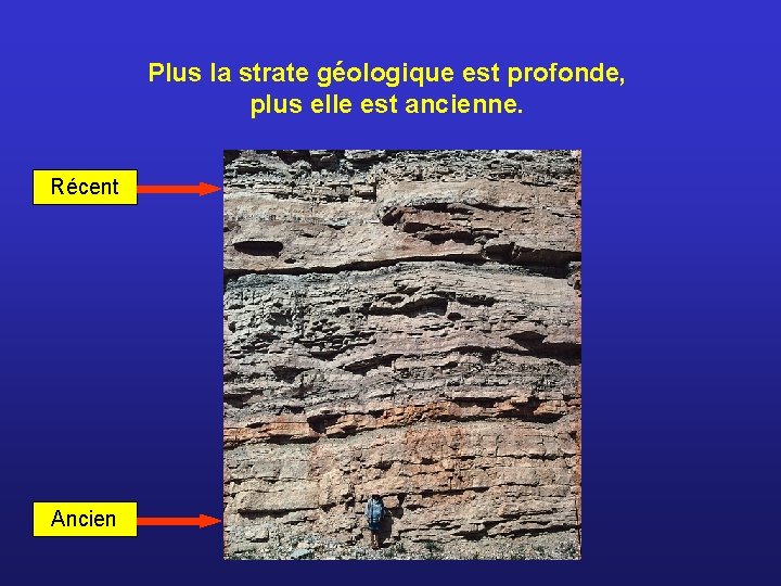 Plus la strate géologique est profonde, plus elle est ancienne. Récent Ancien 