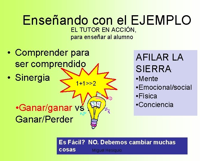 Enseñando con el EJEMPLO EL TUTOR EN ACCIÓN, para enseñar al alumno • Comprender
