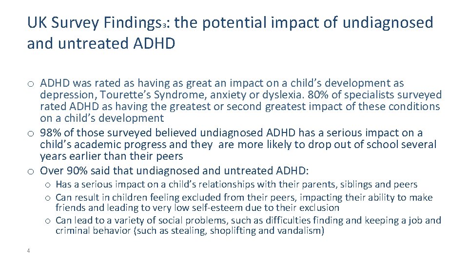 UK Survey Findings : the potential impact of undiagnosed and untreated ADHD 3 o
