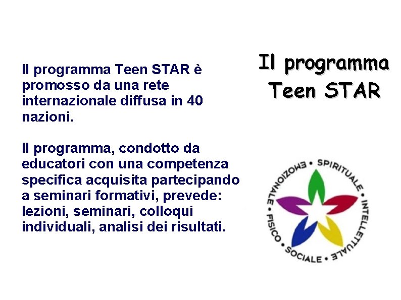 Il programma Teen STAR è promosso da una rete internazionale diffusa in 40 nazioni.