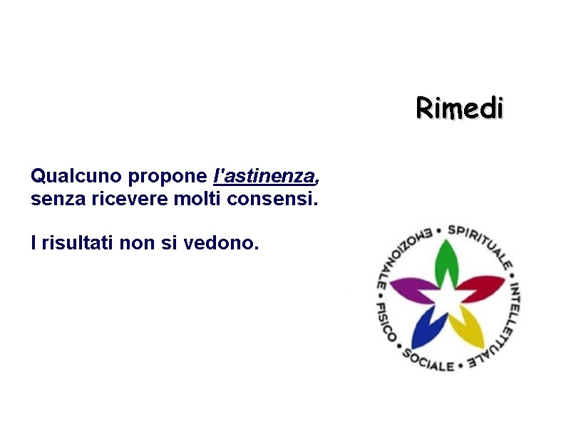 Rimedi Qualcuno propone l'astinenza, senza ricevere molti consensi. I risultati non si vedono. 