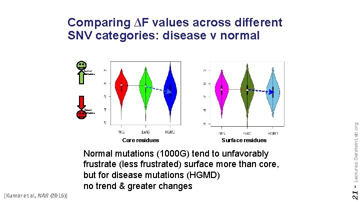 Comparing ∆F values across different SNV categories: disease v normal Loss of frustration Surface