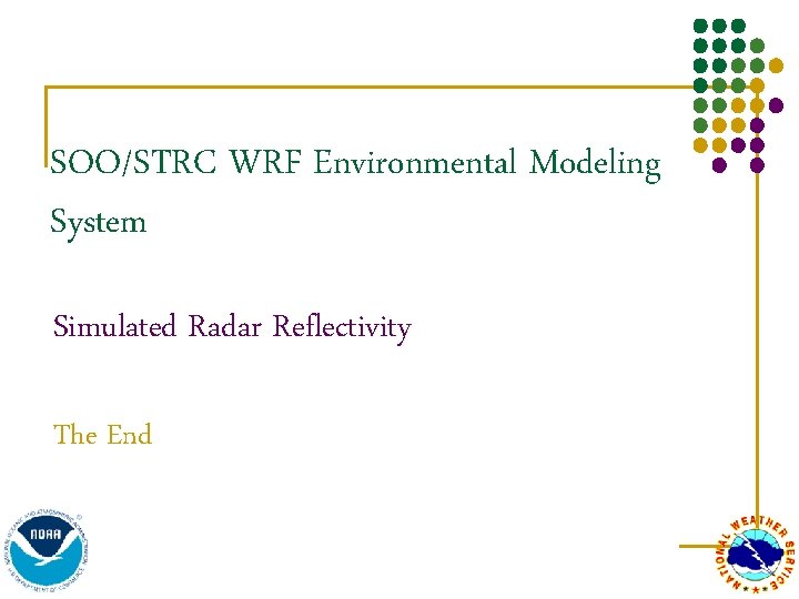 SOO/STRC WRF Environmental Modeling System Simulated Radar Reflectivity The End 
