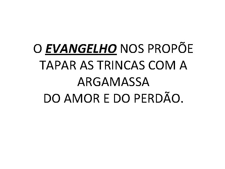 O EVANGELHO NOS PROPÕE TAPAR AS TRINCAS COM A ARGAMASSA DO AMOR E DO