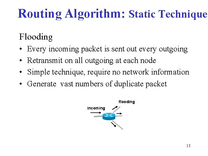 Routing Algorithm: Static Technique Flooding • • Every incoming packet is sent out every