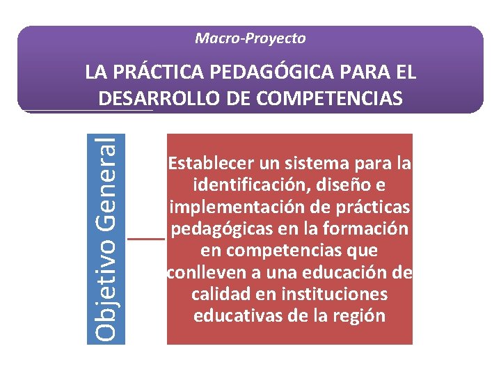 Macro-Proyecto Objetivo General LA PRÁCTICA PEDAGÓGICA PARA EL DESARROLLO DE COMPETENCIAS Establecer un sistema