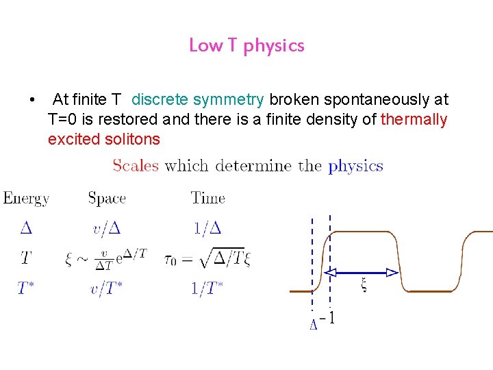 Low T physics • At finite T discrete symmetry broken spontaneously at T=0 is Low T physics • At finite T discrete symmetry broken spontaneously at T=0 is