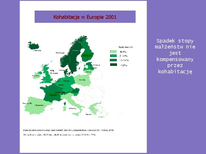 Kohabitacja w Europie 2001 Spadek stopy małżeństw nie jest kompensowany przez kohabitację 