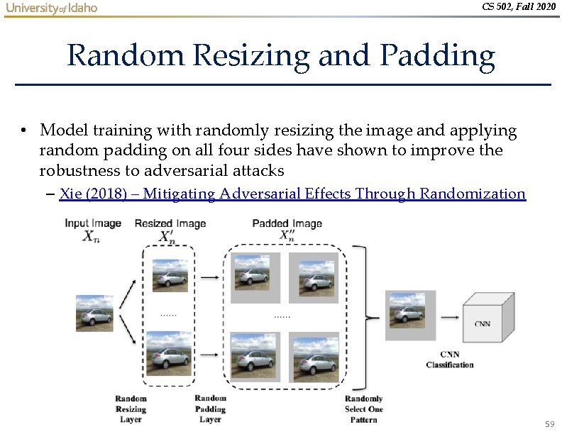 CS 502, Fall 2020 Random Resizing and Padding • Model training with randomly resizing CS 502, Fall 2020 Random Resizing and Padding • Model training with randomly resizing