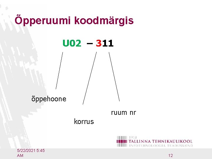 Õpperuumi koodmärgis U 02 – 311 õppehoone ruum nr korrus 5/22/2021 5: 45 AM