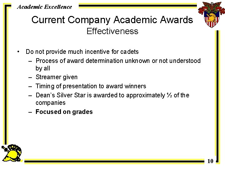 Academic Excellence Current Company Academic Awards Effectiveness • Do not provide much incentive for