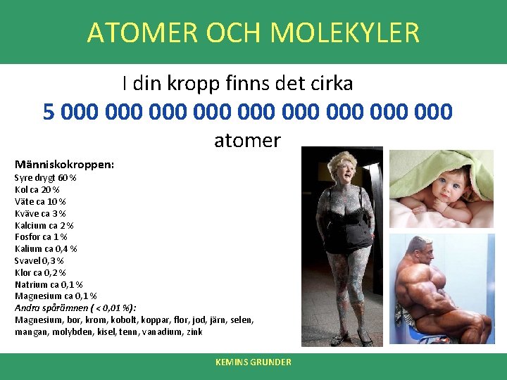 ATOMER OCH MOLEKYLER I din kropp finns det cirka 5 000 000 000 atomer