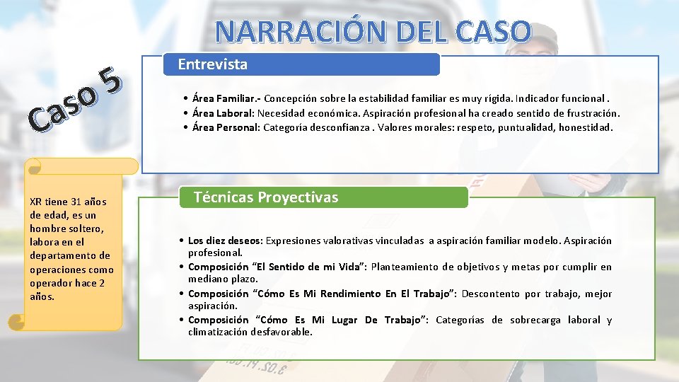 NARRACIÓN DEL CASO 5 o s a C XR tiene 31 años de edad,