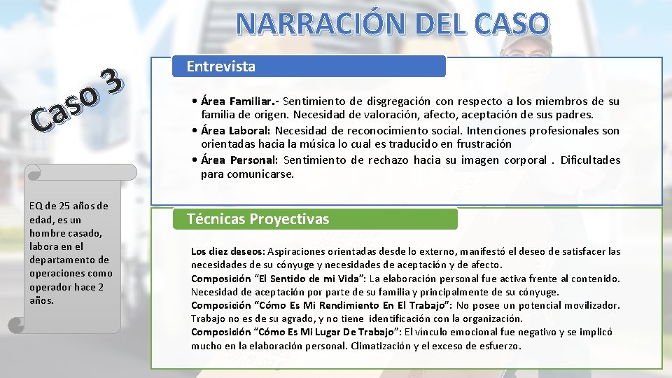 NARRACIÓN DEL CASO 3 o s a C EQ de 25 años de edad,