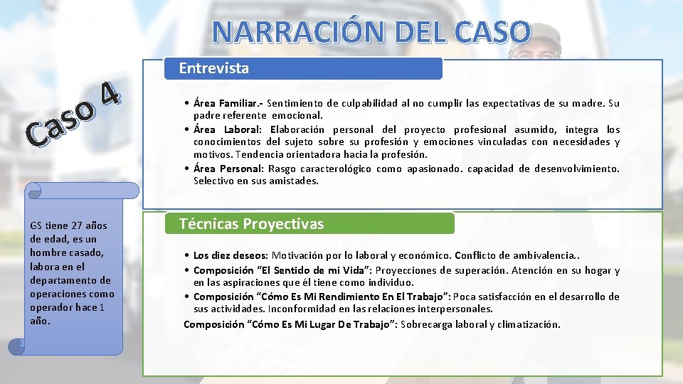 NARRACIÓN DEL CASO 4 o s Ca GS tiene 27 años de edad, es