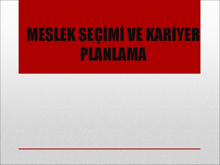 MESLEK SEÇİMİ VE KARİYER PLANLAMA 