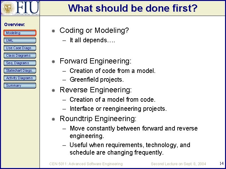 What should be done first? Overview: Modeling Coding or Modeling? – It all depends….