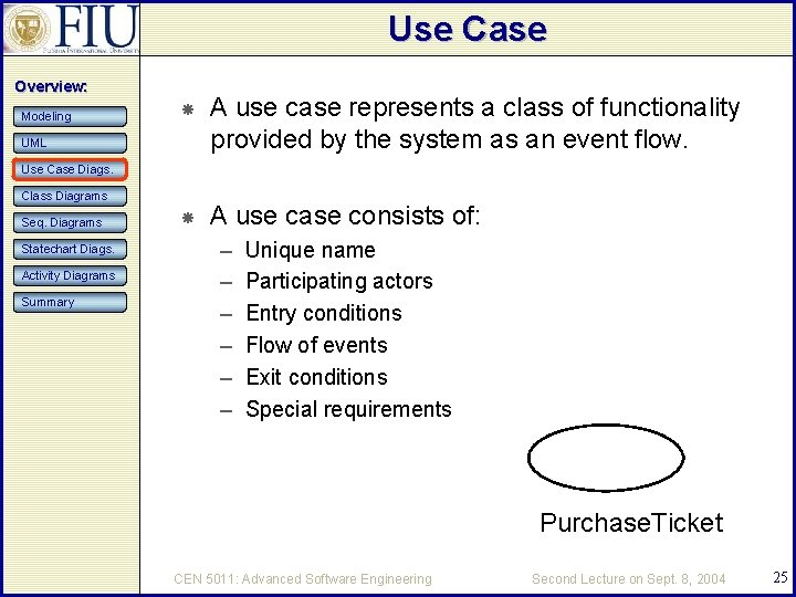 Use Case Overview: Modeling A use case represents a class of functionality provided by