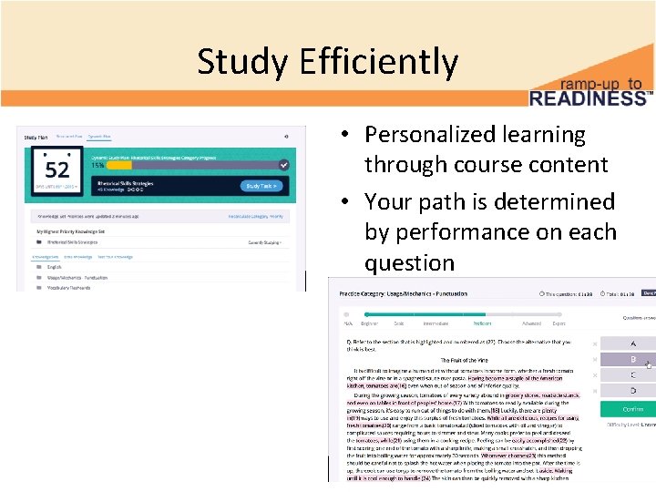 Study Efficiently • Personalized learning through course content • Your path is determined by