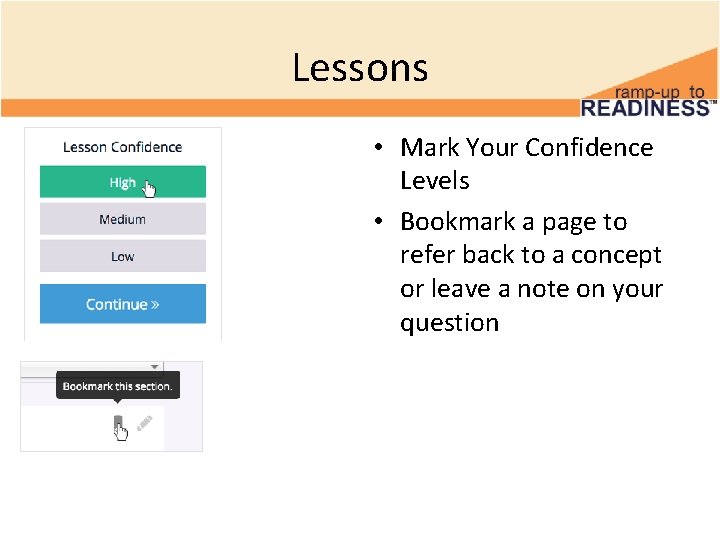 Lessons • Mark Your Confidence Levels • Bookmark a page to refer back to