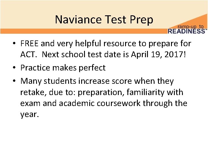 Naviance Test Prep • FREE and very helpful resource to prepare for ACT. Next