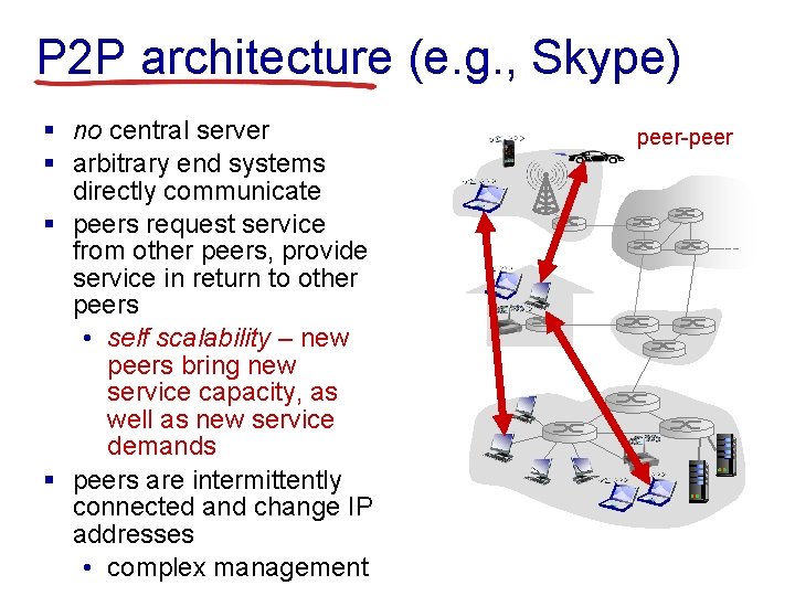 P 2 P architecture (e. g. , Skype) § no central server § arbitrary