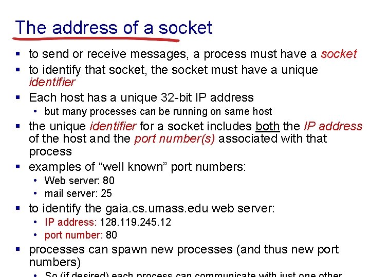 The address of a socket § to send or receive messages, a process must