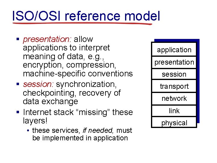 ISO/OSI reference model § presentation: allow applications to interpret meaning of data, e. g.