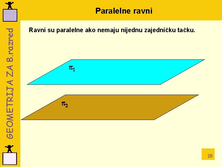 GEOMETRIJA ZA 8. razred Paralelne ravni Ravni su paralelne ako nemaju nijednu zajedničku tačku.