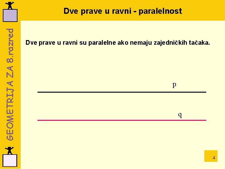 GEOMETRIJA ZA 8. razred Dve prave u ravni - paralelnost Dve prave u ravni