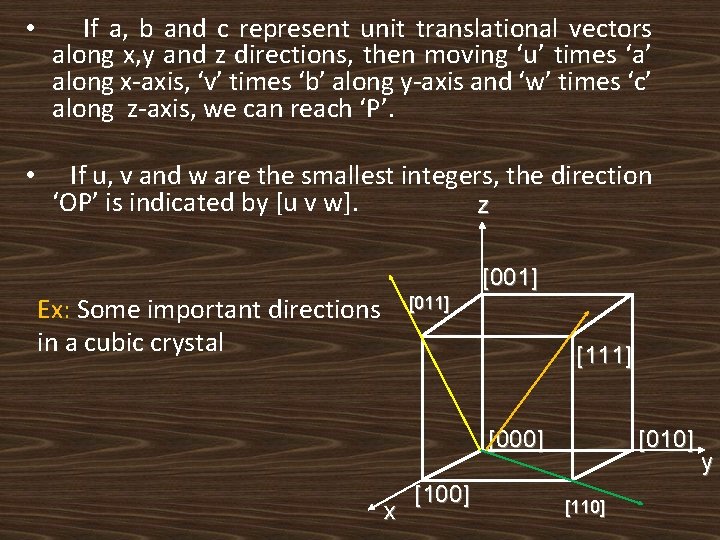  • If a, b and c represent unit translational vectors along x, y