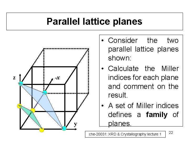 Parallel lattice planes z -x y • Consider the two parallel lattice planes shown: