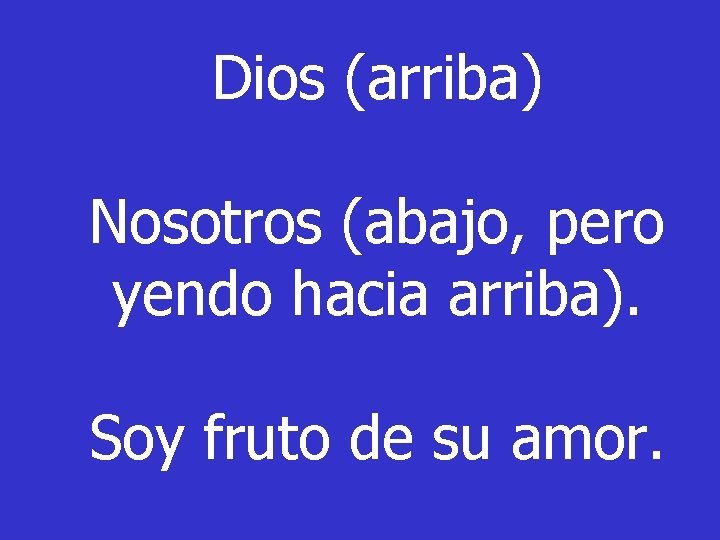 Dios (arriba) Nosotros (abajo, pero yendo hacia arriba). Soy fruto de su amor. 