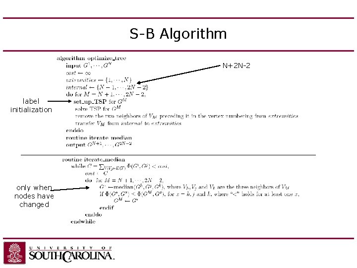 S-B Algorithm N+2 N-2 label initialization only when nodes have changed 