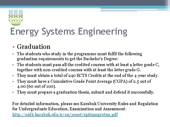 Energy Systems Engineering • Graduation • The students who study in the programme must