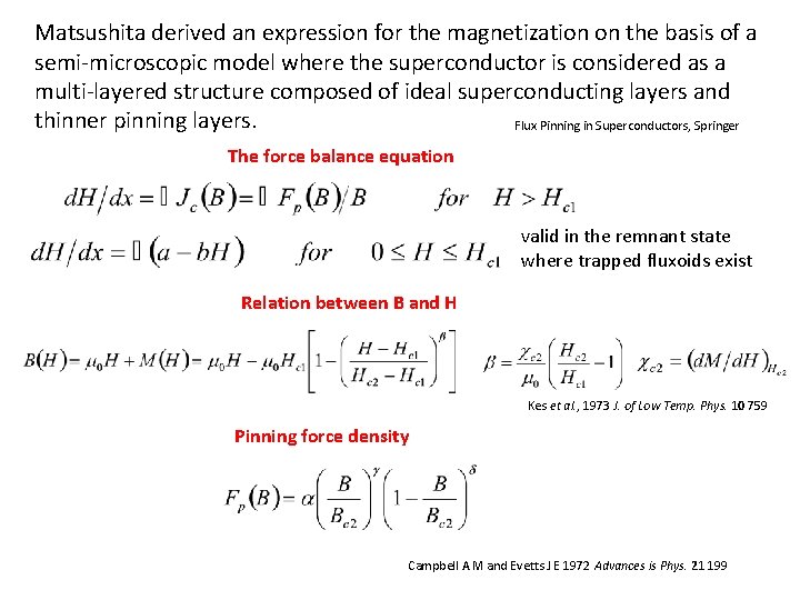 Matsushita derived an expression for the magnetization on the basis of a semi-microscopic model