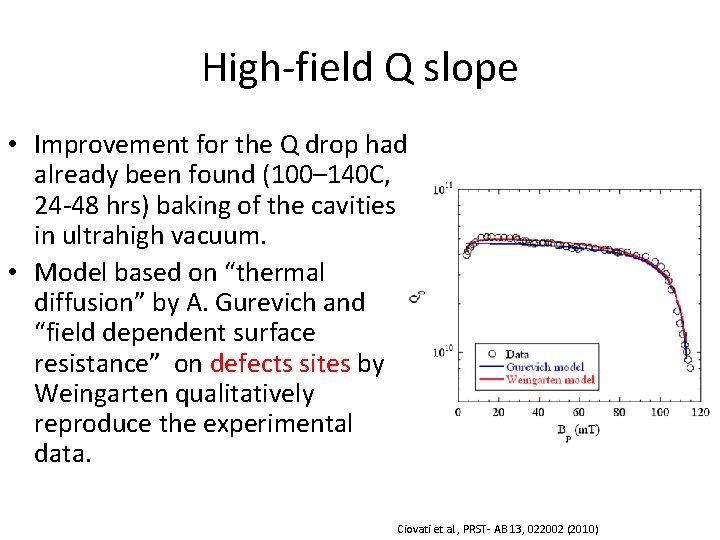 High-field Q slope • Improvement for the Q drop had already been found (100–