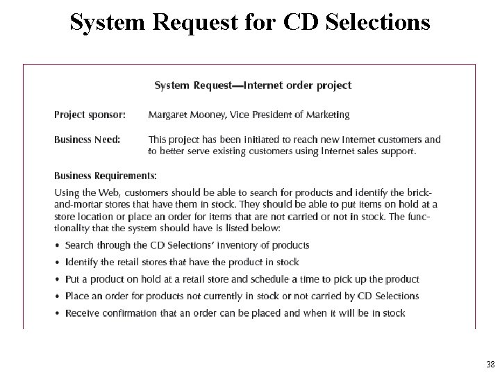 System Request for CD Selections 38 