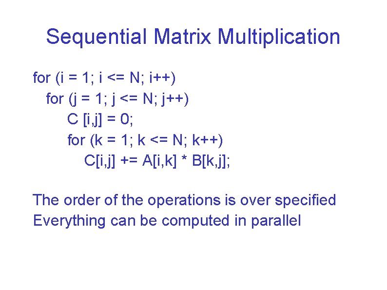 Sequential Matrix Multiplication for (i = 1; i <= N; i++) for (j =