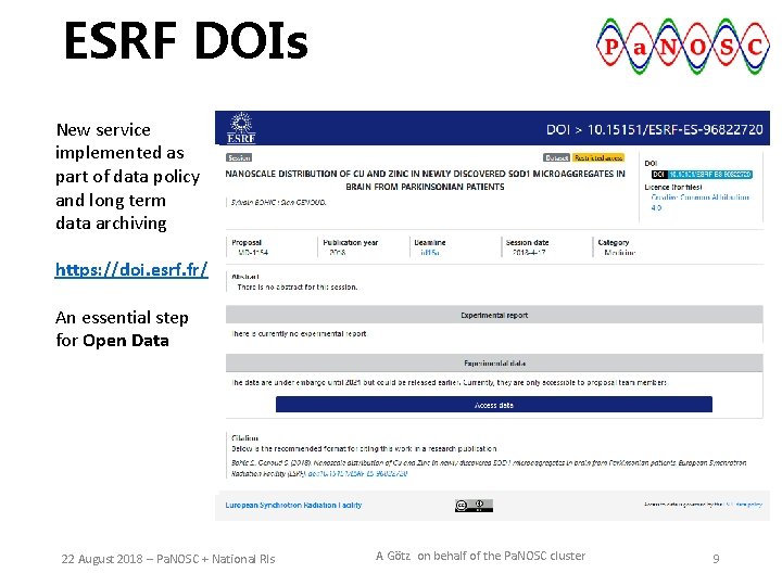 ESRF DOIs New service implemented as part of data policy and long term data