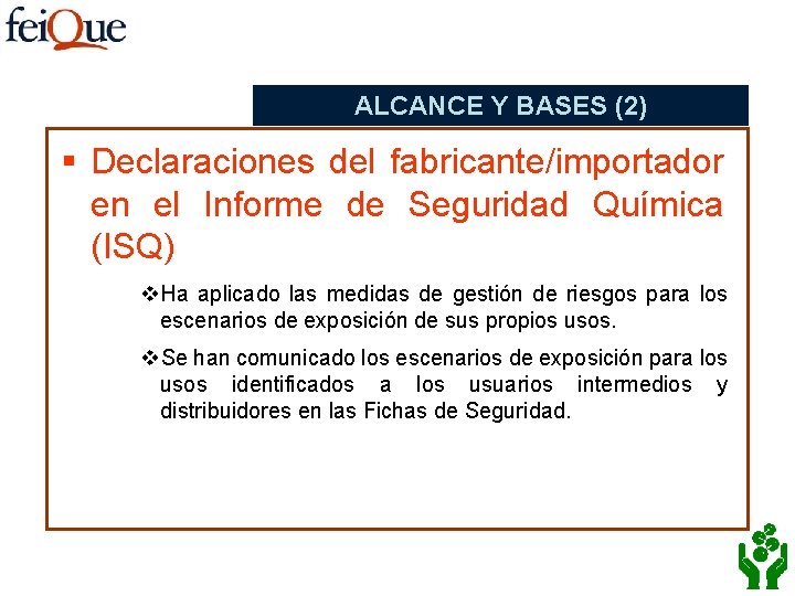 ALCANCE Y BASES (2) § Declaraciones del fabricante/importador en el Informe de Seguridad Química