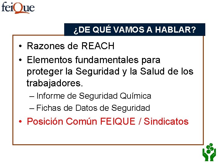 ¿DE QUÉ VAMOS A HABLAR? • Razones de REACH • Elementos fundamentales para proteger