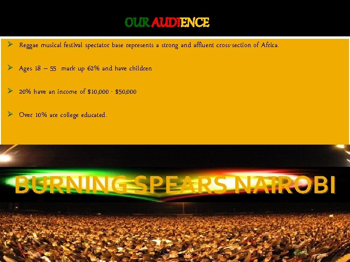 OUR AUDIENCE Ø Reggae musical festival spectator base represents a strong and affluent cross-section