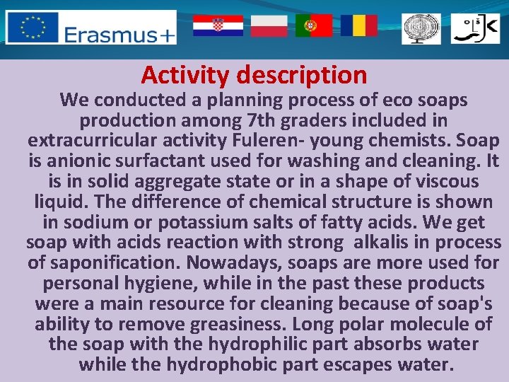 Activity description We conducted a planning process of eco soaps production among 7 th