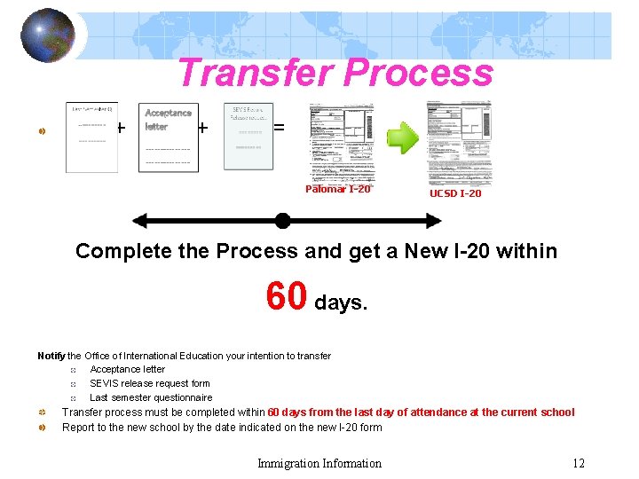 Transfer Process + + = Palomar I-20 UCSD I-20 Complete the Process and get