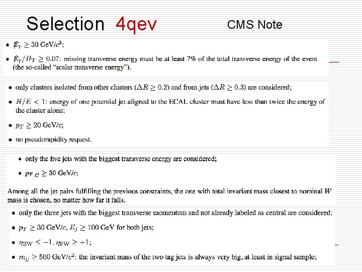 Selection 4 qeν CMS Note Selection 4 qeν CMS Note