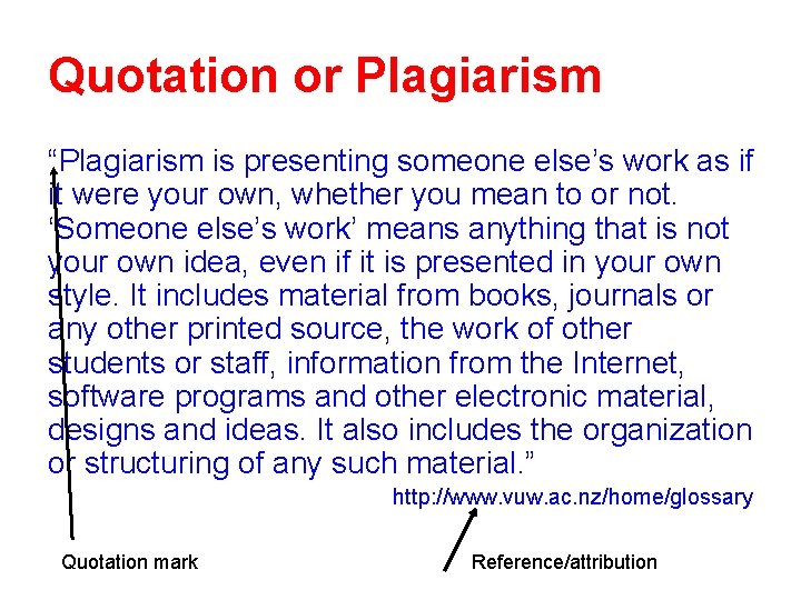 Quotation or Plagiarism “Plagiarism is presenting someone else’s work as if it were your