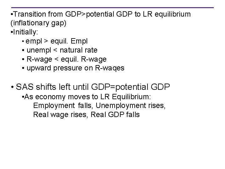  • Transition from GDP>potential GDP to LR equilibrium (inflationary gap) • Initially: •