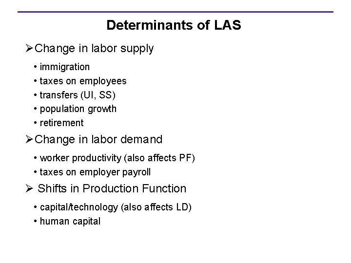 Determinants of LAS ØChange in labor supply • immigration • taxes on employees •