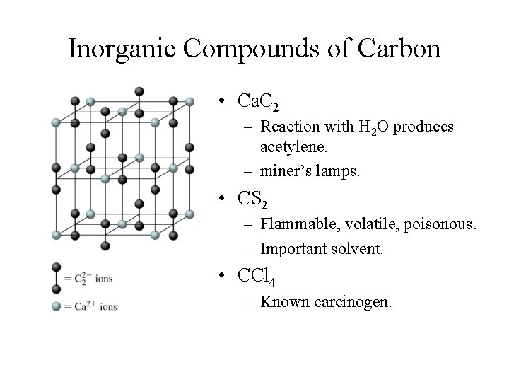 Inorganic Compounds of Carbon • Ca. C 2 – Reaction with H 2 O